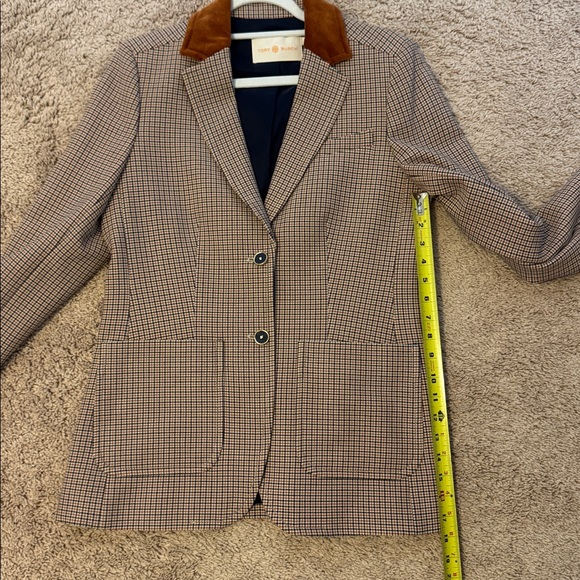 Tory Burch Checkered Blazer with Brown Collar - Picture 8 of 9